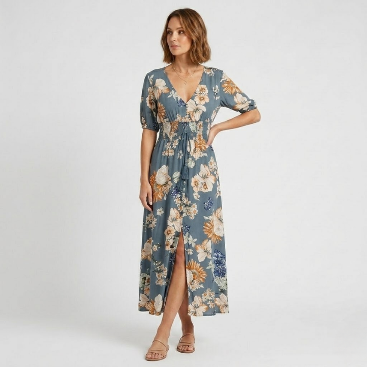 VALERIQUE | Robe Maxi Fleurie pour Femme – Col V
