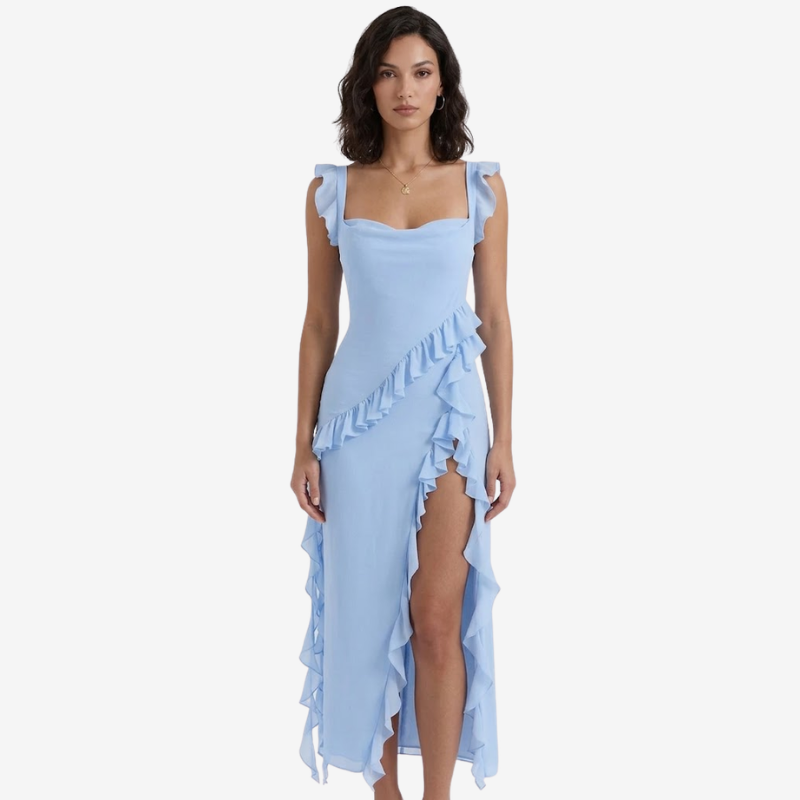 VALERIQUE | Robe Asymétrique à Volants en Coton Léger pour Femme – Fente Haute