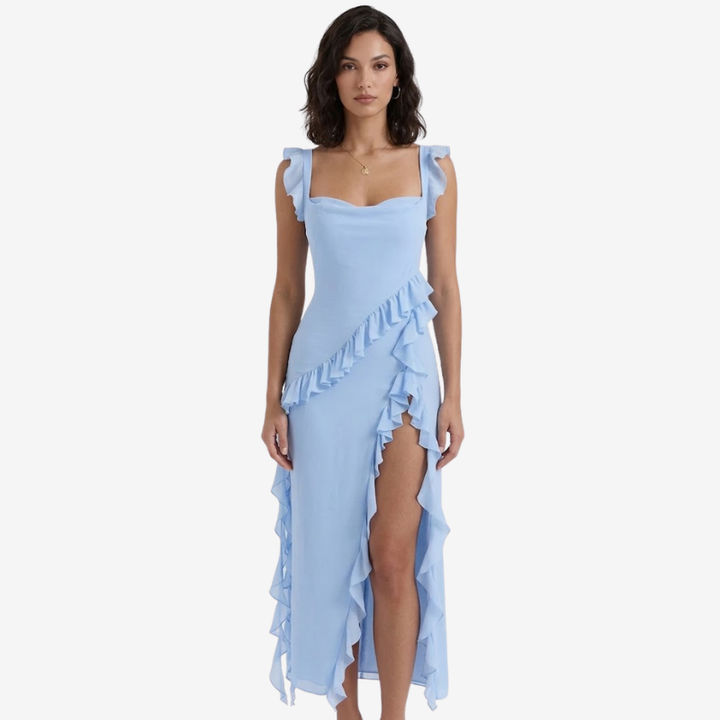 VALERIQUE | Robe Asymétrique à Volants en Coton Léger pour Femme – Fente Haute