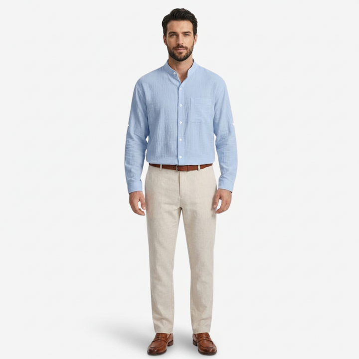 VALERIQUE | Chemise en Lin pour Homme – Manches Longues et Col Officier Coupe Classique
