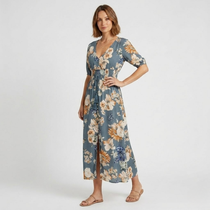 VALERIQUE | Robe Maxi Fleurie pour Femme – Col V