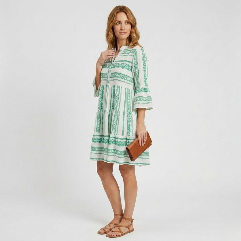 VALERIQUE | Robe Midi Ample pour Femme – Col V et Boutonnée