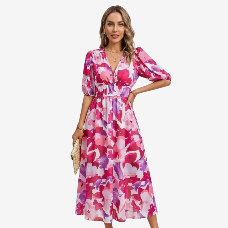 VALERIQUE | Robe à Col V en Coton Léger pour Femme – Taille Marquée