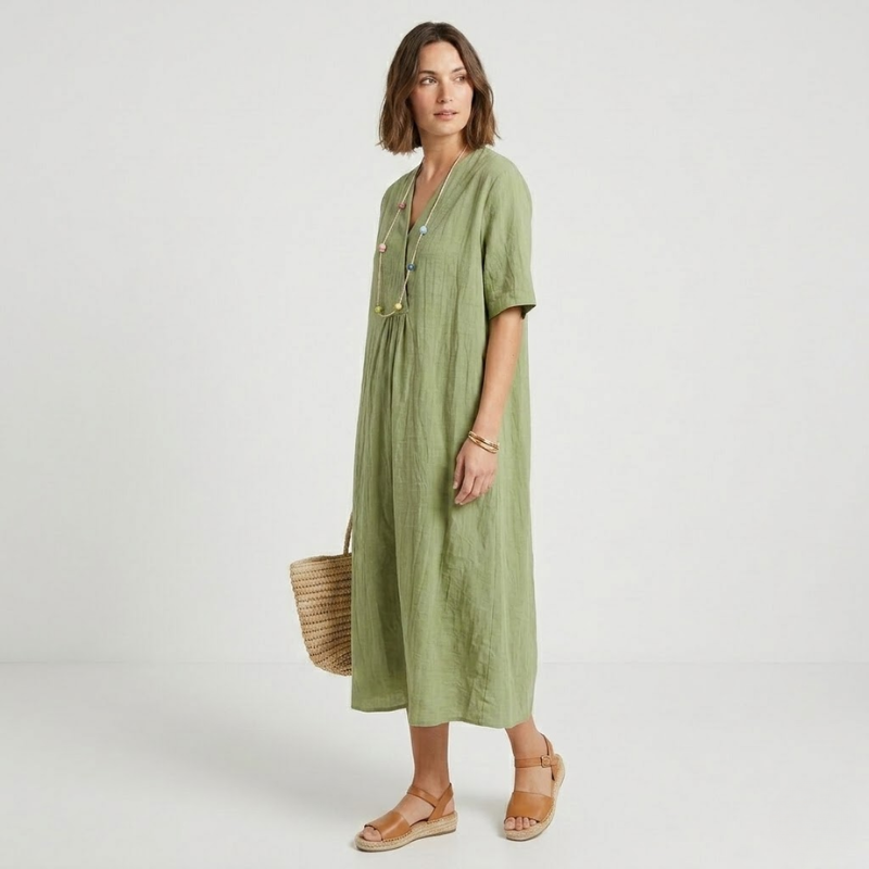 VALERIQUE | Robe Midi Ample pour Femme – Col V