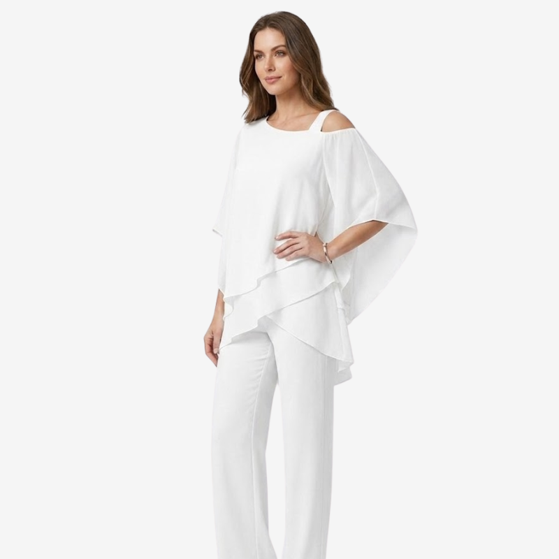 VALERIQUE | Ensemble Deux Pièces en Mousseline pour Femme – Haut Asymétrique et Pantalon Large