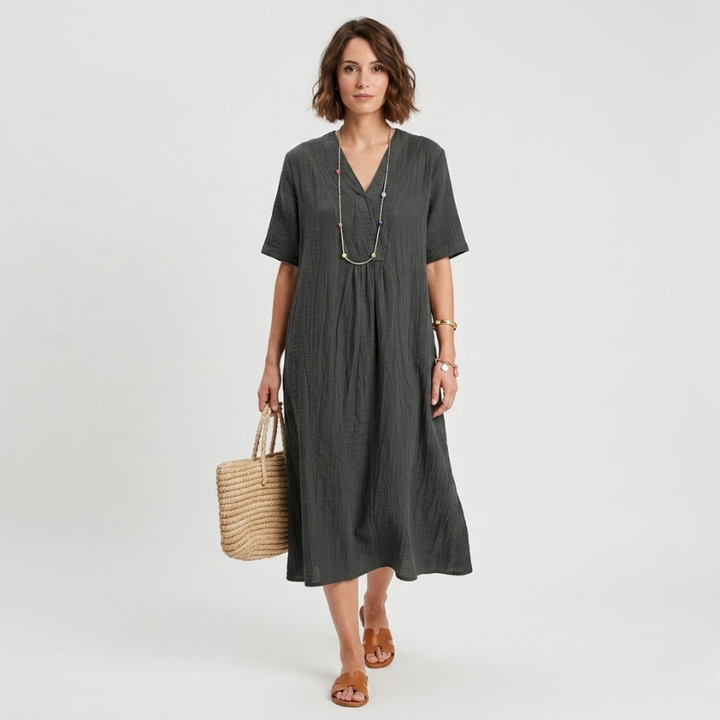 VALERIQUE | Robe Midi Ample pour Femme – Col V