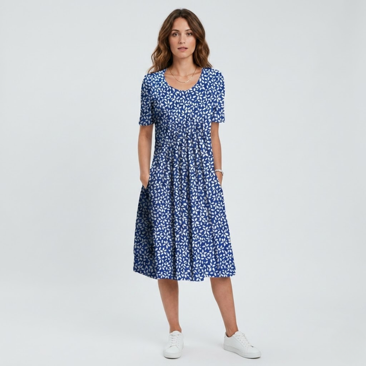 VALERIQUE | Robe Midi Fleurie pour Femme – Manches Courtes