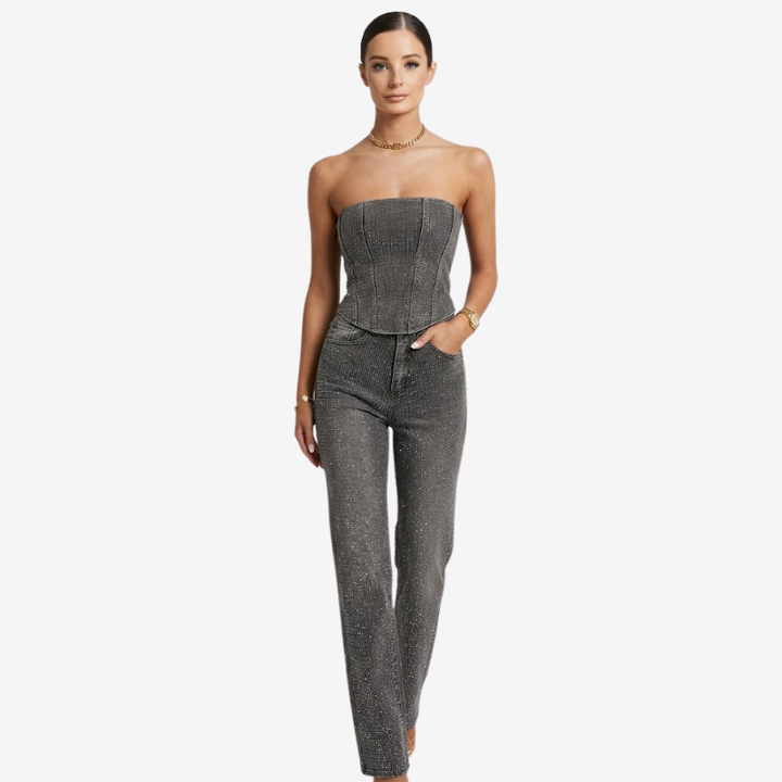 VALERIQUE | Ensemble Bustier et Pantalon en Coton Léger pour Femme – Coupe Ajustée