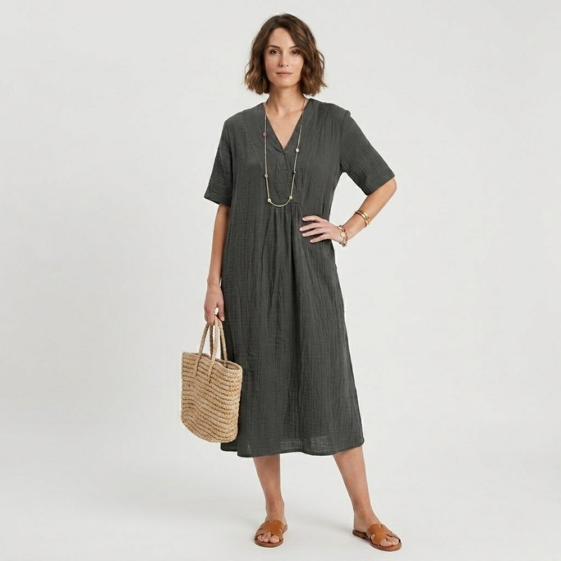 VALERIQUE | Robe Midi Ample pour Femme – Col V