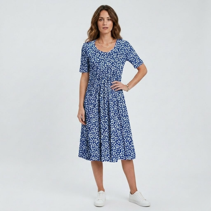 VALERIQUE | Robe Midi Fleurie pour Femme – Manches Courtes