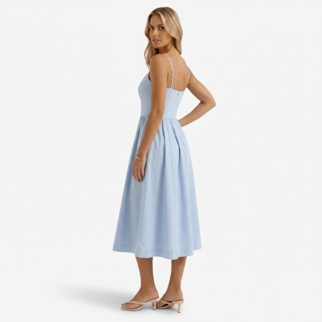 VALERIQUE | Robe Midi Sans Manches pour Femme – Bretelles Fines et Taille Ajustée