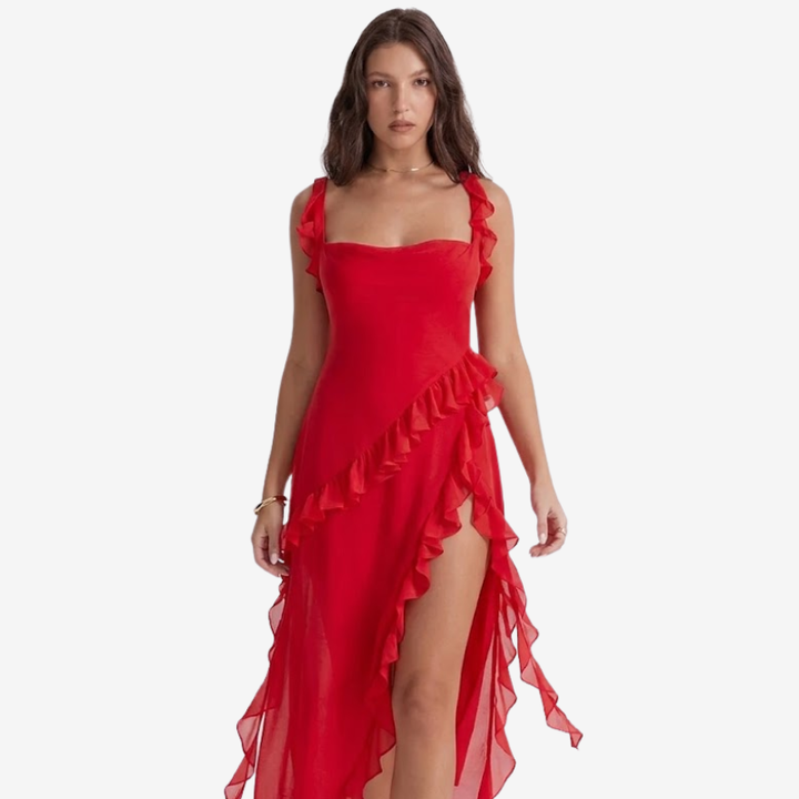VALERIQUE | Robe Asymétrique à Volants en Coton Léger pour Femme – Fente Haute