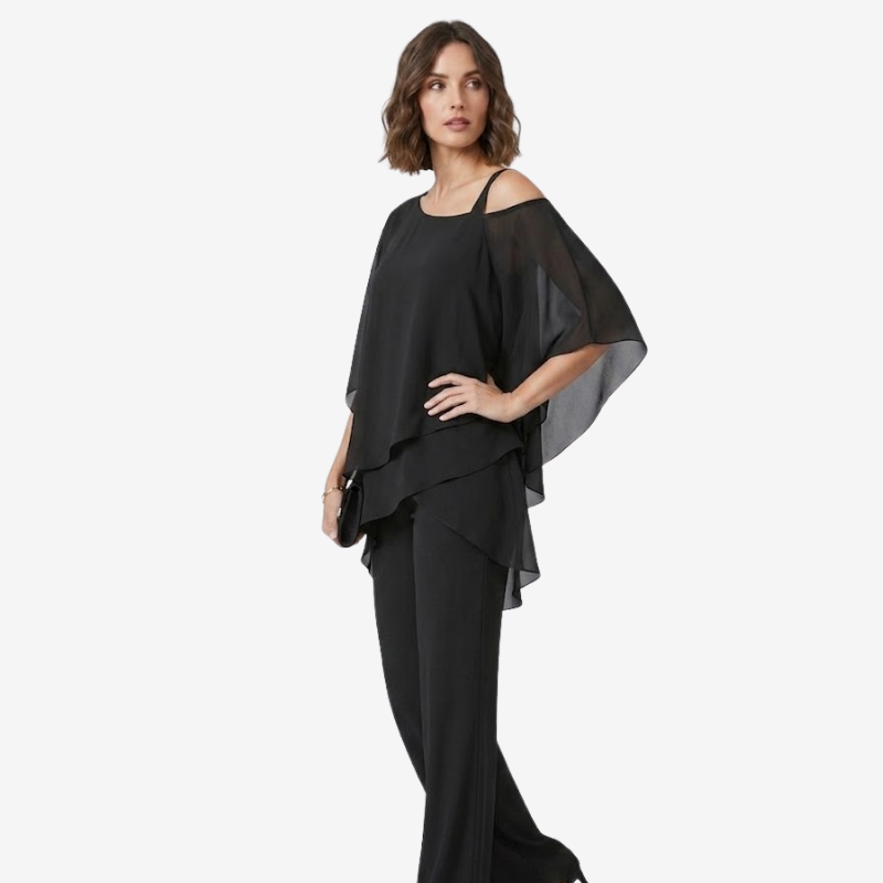 VALERIQUE | Ensemble Deux Pièces en Mousseline pour Femme – Haut Asymétrique et Pantalon Large
