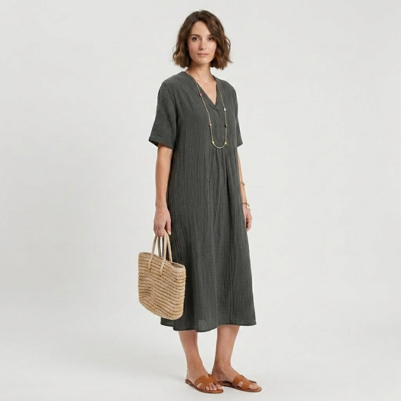 VALERIQUE | Robe Midi Ample pour Femme – Col V