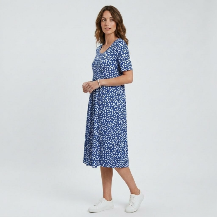 VALERIQUE | Robe Midi Fleurie pour Femme – Manches Courtes