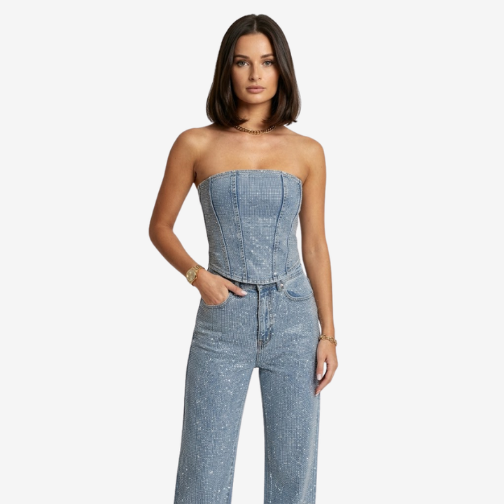 VALERIQUE | Ensemble Bustier et Pantalon en Coton Léger pour Femme – Coupe Ajustée