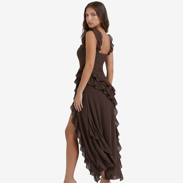 VALERIQUE | Robe Asymétrique à Volants en Coton Léger pour Femme – Fente Haute