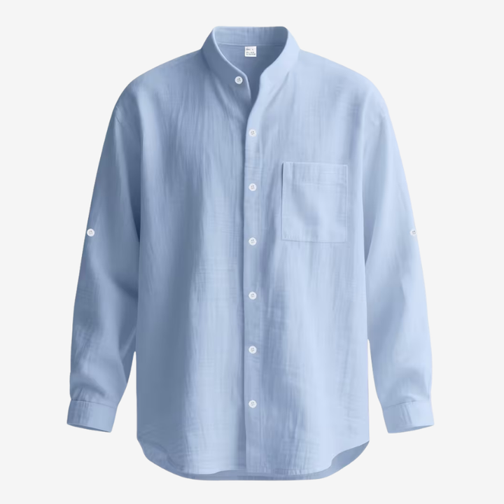 VALERIQUE | Chemise en Lin pour Homme – Manches Longues et Col Officier Coupe Classique