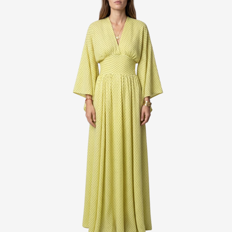 VALERIQUE | Robe Longue en Coton Léger Texturé pour Femme – Manches Amples