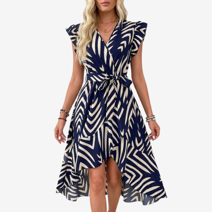 VALERIQUE | Robe Portefeuille Courte à Motif pour Femme – Manches Volantées