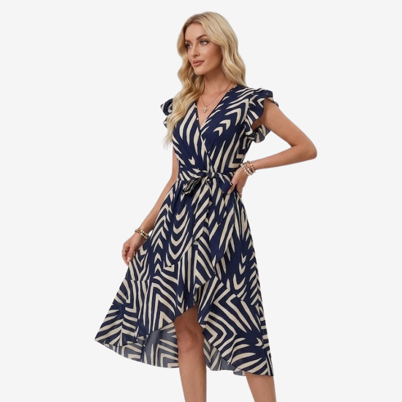 VALERIQUE | Robe Portefeuille Courte à Motif pour Femme – Manches Volantées