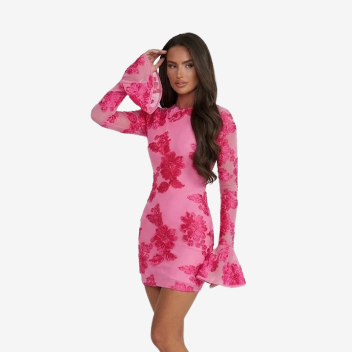 VALERIQUE | Robe Courte Ajustée en Dentelle pour Femme – Manches Évasées