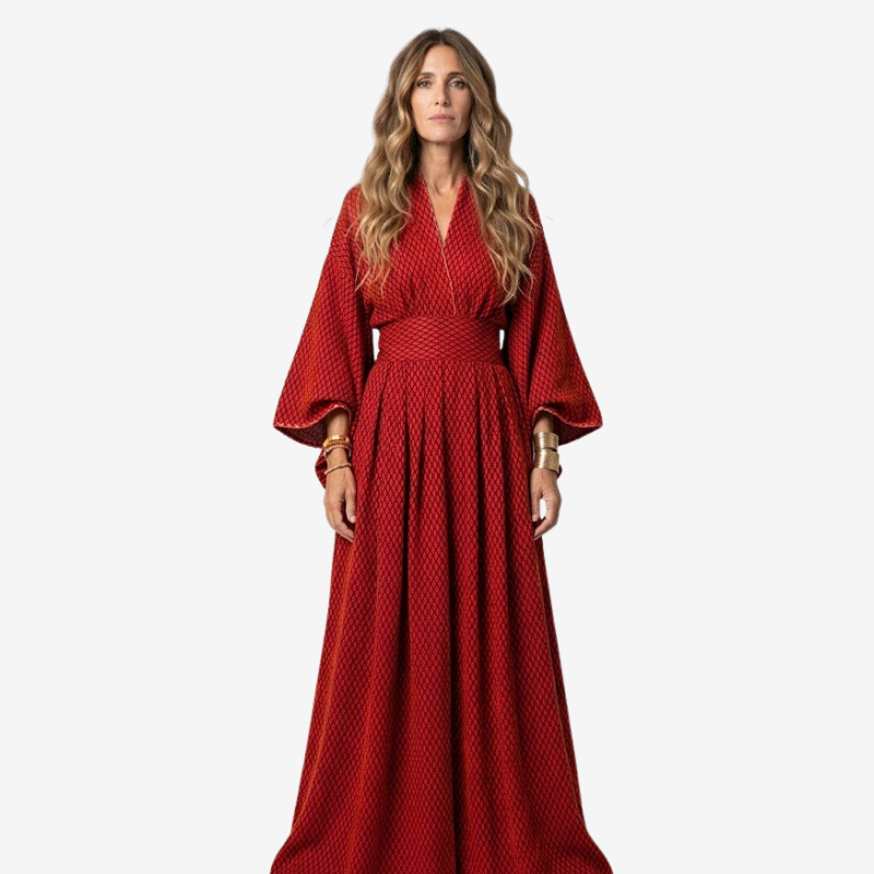 VALERIQUE | Robe Longue en Coton Léger Texturé pour Femme – Manches Amples