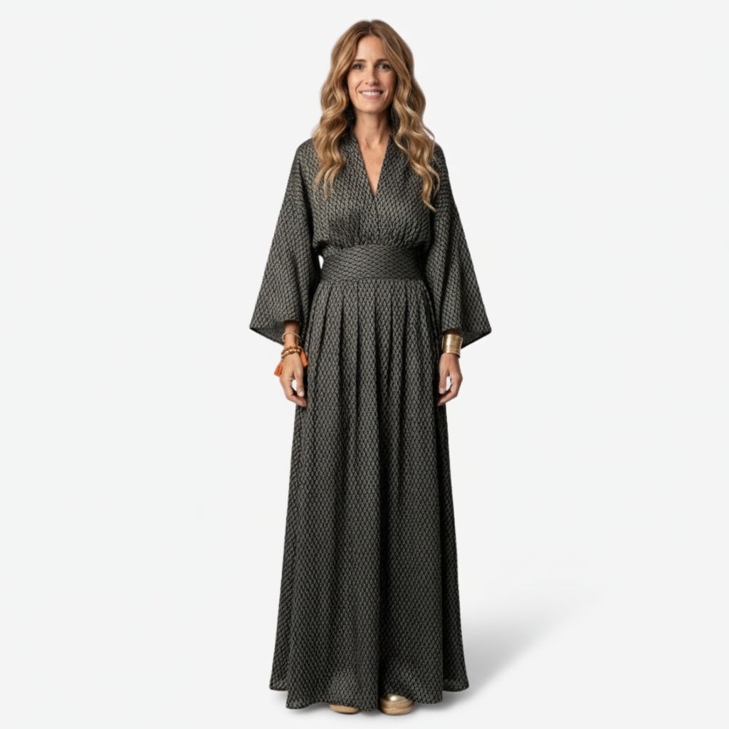 VALERIQUE | Robe Longue en Coton Léger Texturé pour Femme – Manches Amples