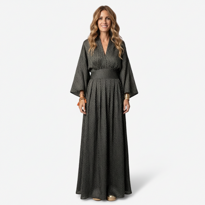 VALERIQUE | Robe Longue en Coton Léger Texturé pour Femme – Manches Amples
