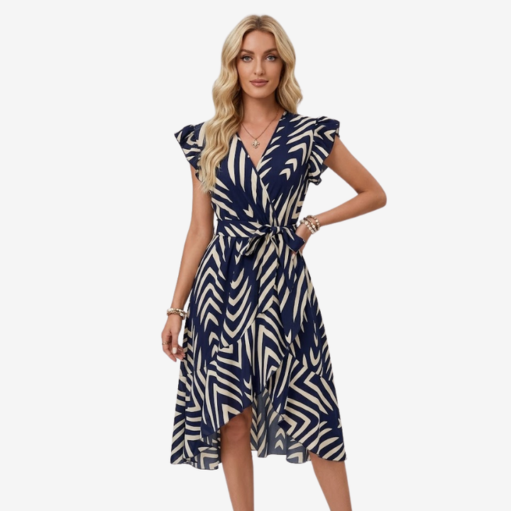 VALERIQUE | Robe Portefeuille Courte à Motif pour Femme – Manches Volantées