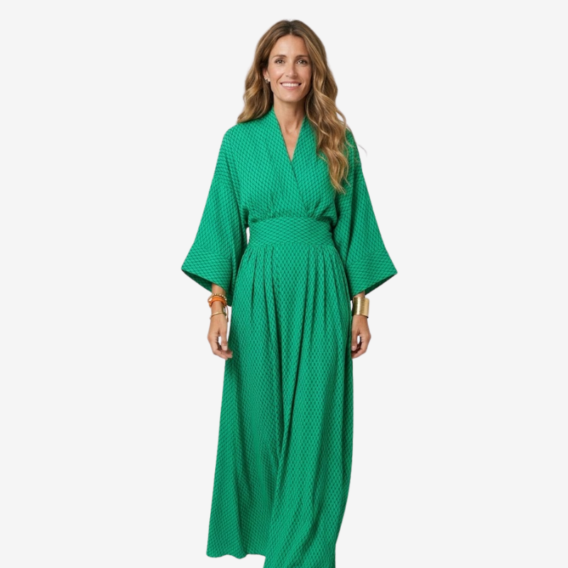 VALERIQUE | Robe Longue en Coton Léger Texturé pour Femme – Manches Amples