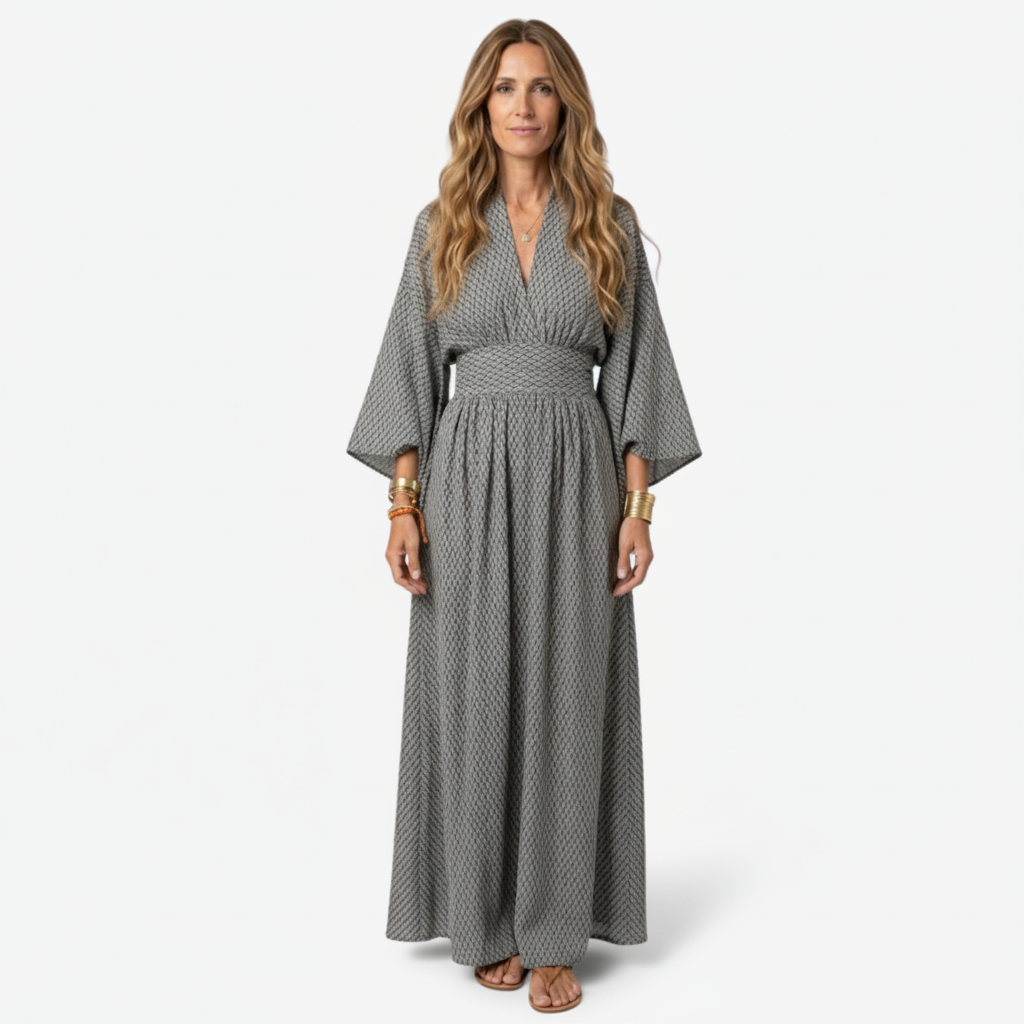 VALERIQUE | Robe Longue en Coton Léger Texturé pour Femme – Manches Amples