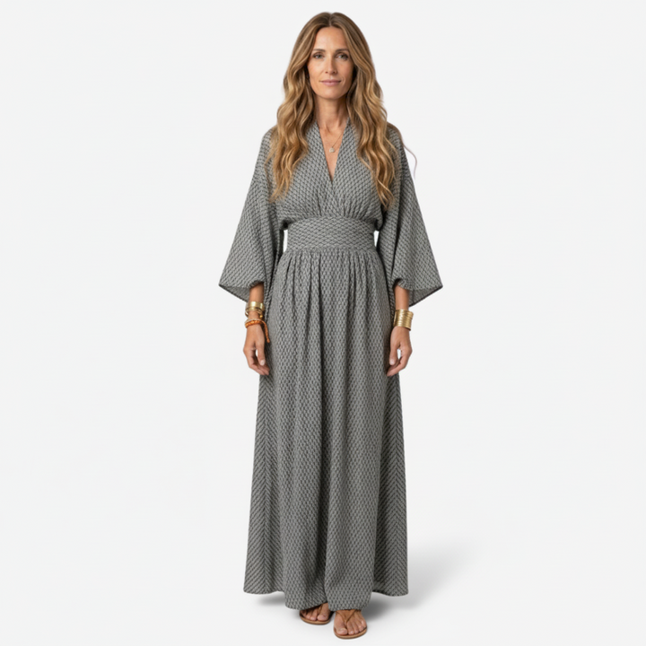 VALERIQUE | Robe Longue en Coton Léger Texturé pour Femme – Manches Amples