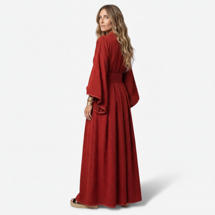 VALERIQUE | Robe Longue en Coton Léger Texturé pour Femme – Manches Amples