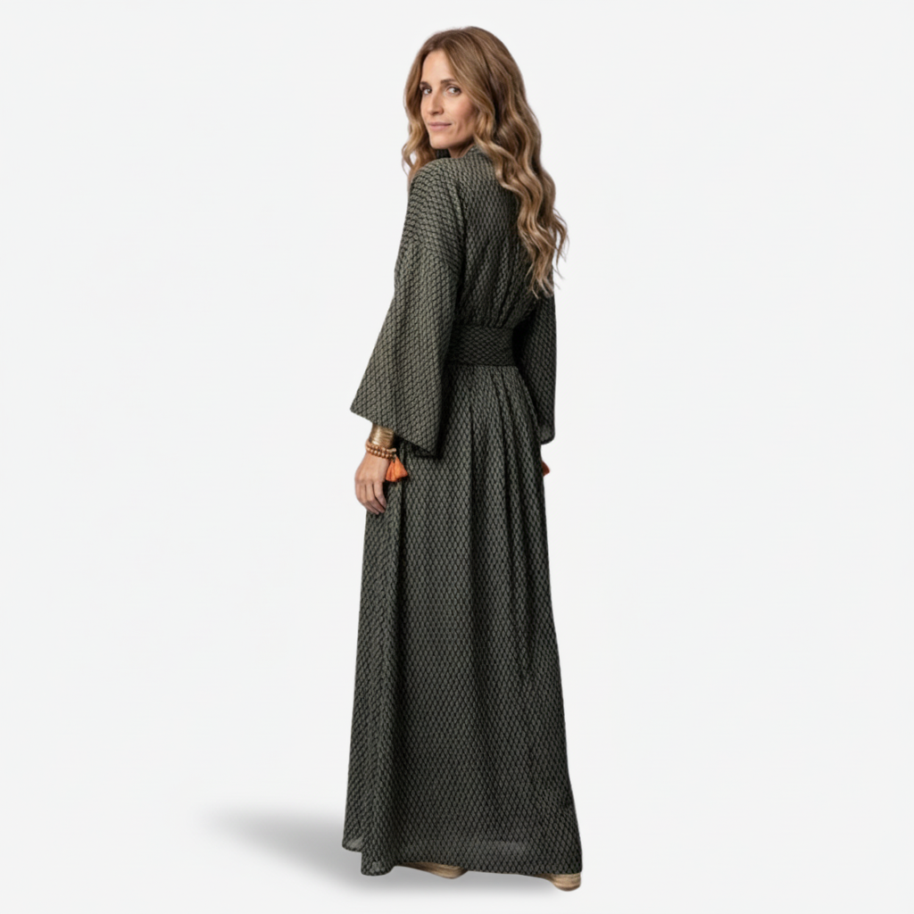VALERIQUE | Robe Longue en Coton Léger Texturé pour Femme – Manches Amples