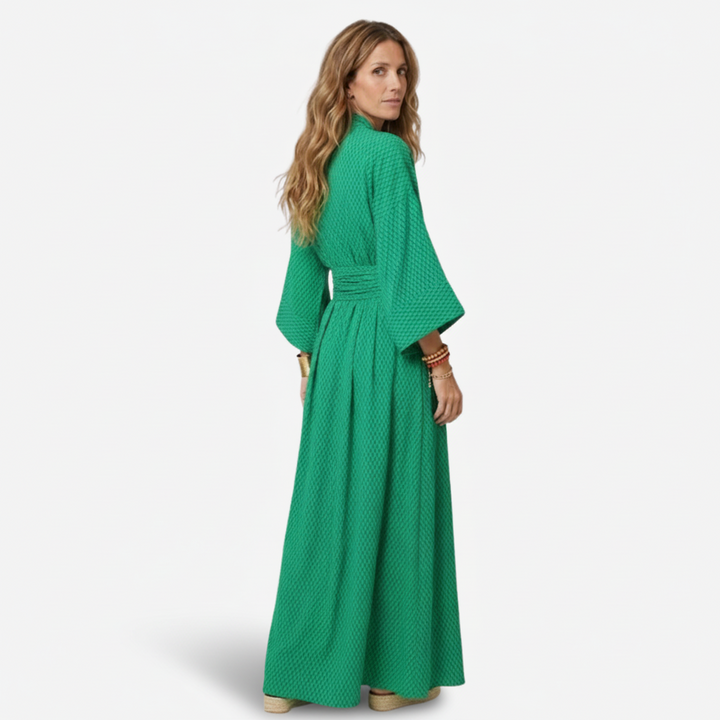 VALERIQUE | Robe Longue en Coton Léger Texturé pour Femme – Manches Amples