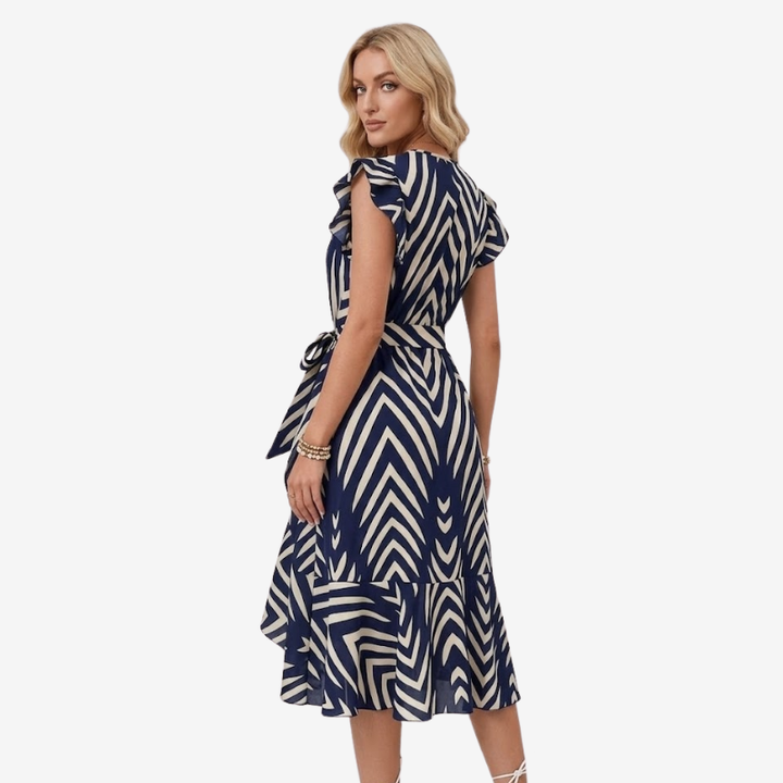 VALERIQUE | Robe Portefeuille Courte à Motif pour Femme – Manches Volantées