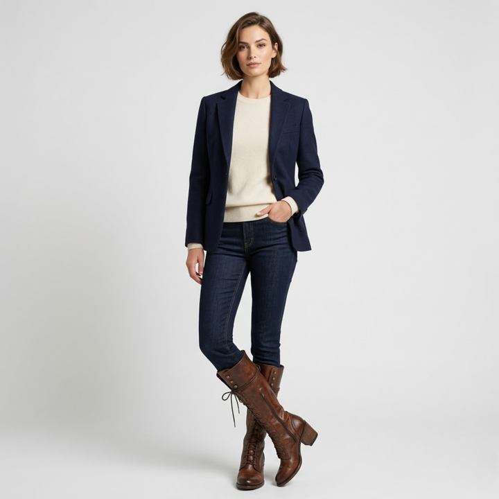 VALERIQUE | Femme bottes hautes café à lacets avec talon bloc et bout rond