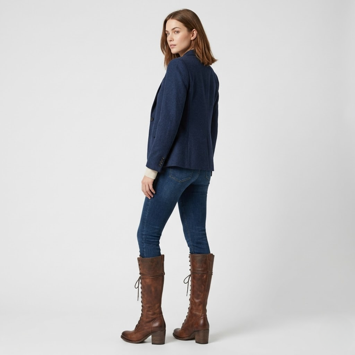VALERIQUE | Femme bottes hautes café à lacets avec talon bloc et bout rond