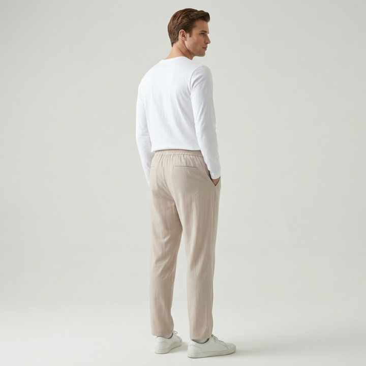 VALERIQUE | Homme pantalon droit en coton à taille élastiquée avec cordon longueur cheville