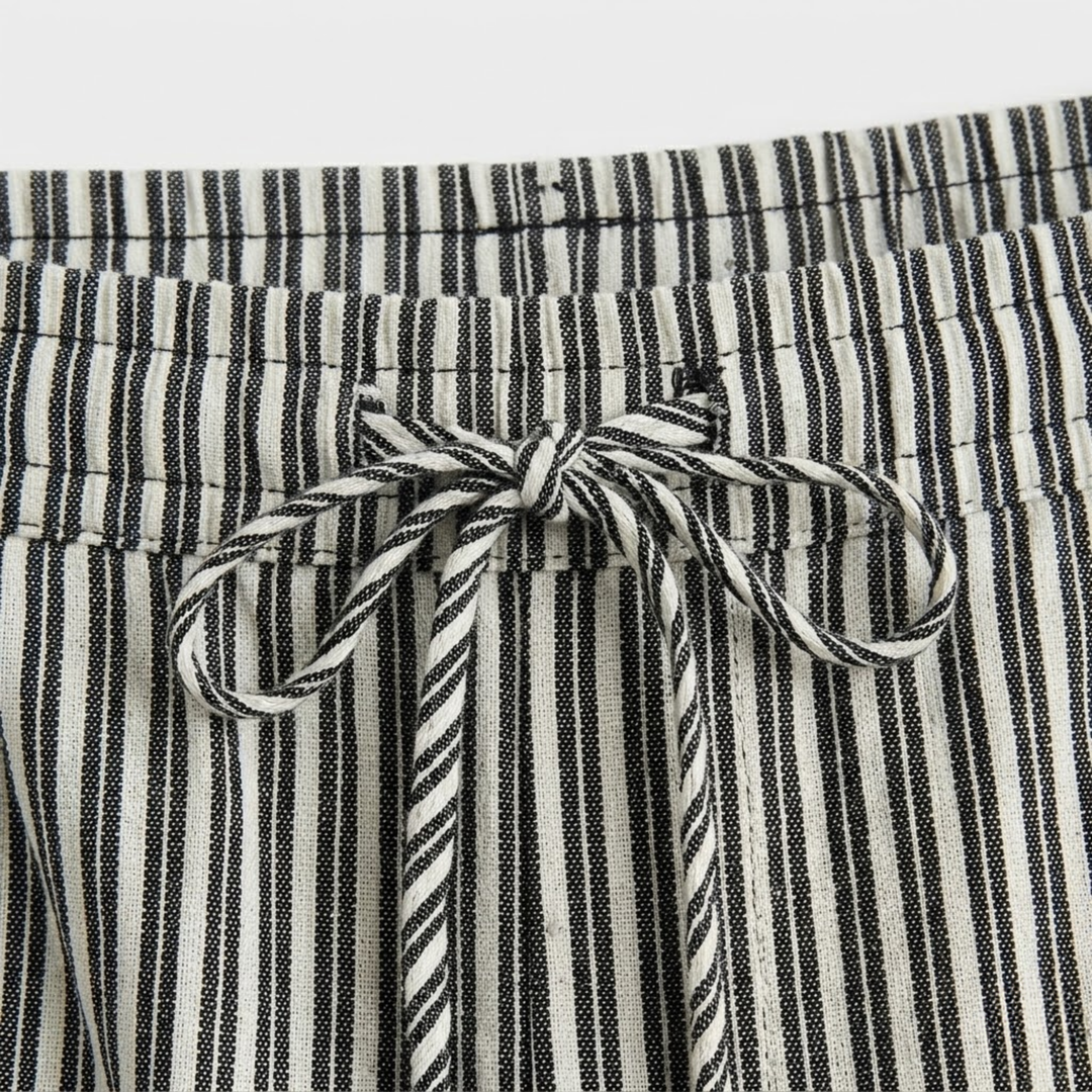 VALERIQUE | Femme pantalon à rayures droit en coton à taille élastiquée avec cordon longueur cheville taille mi-haute