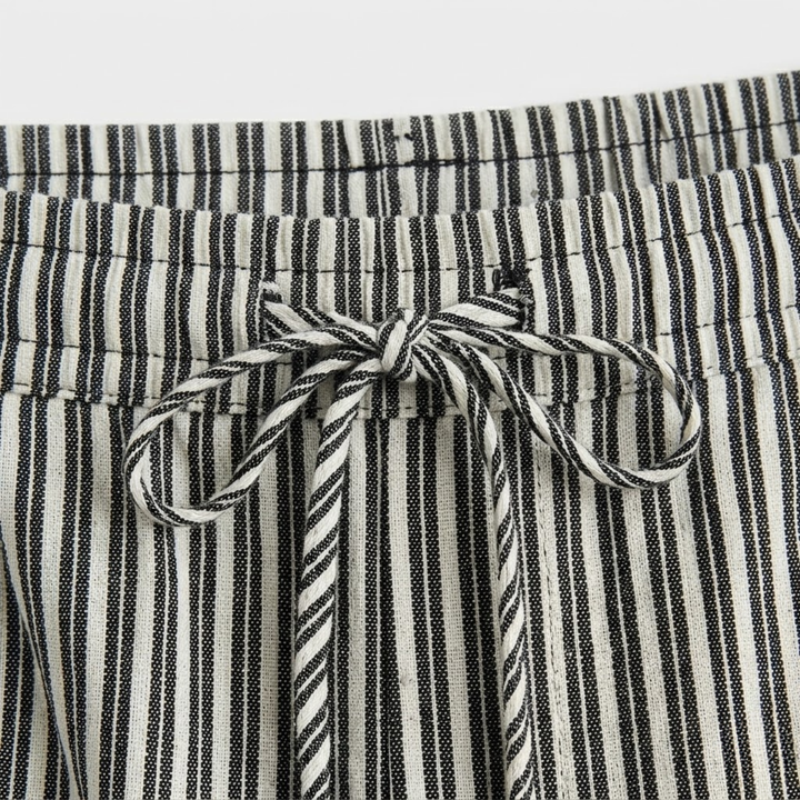VALERIQUE | Femme pantalon à rayures droit en coton à taille élastiquée avec cordon longueur cheville taille mi-haute