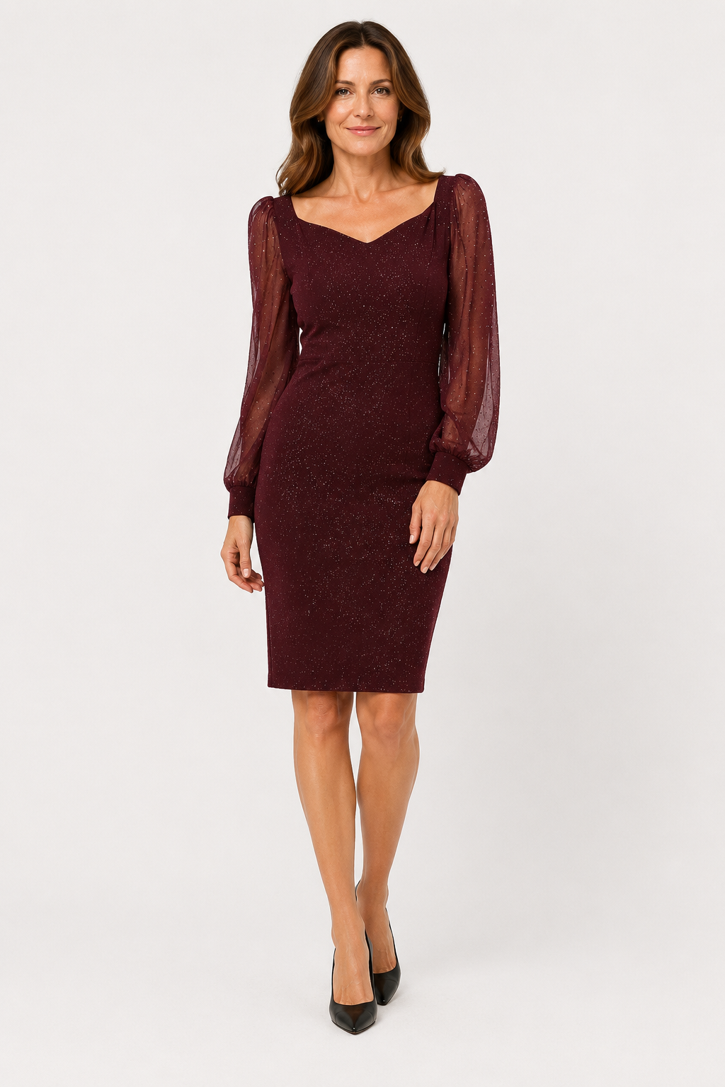 VALERIQUE | Robe Moulante en Maille à Sequins Col V pour Femme – Éclat Élégant