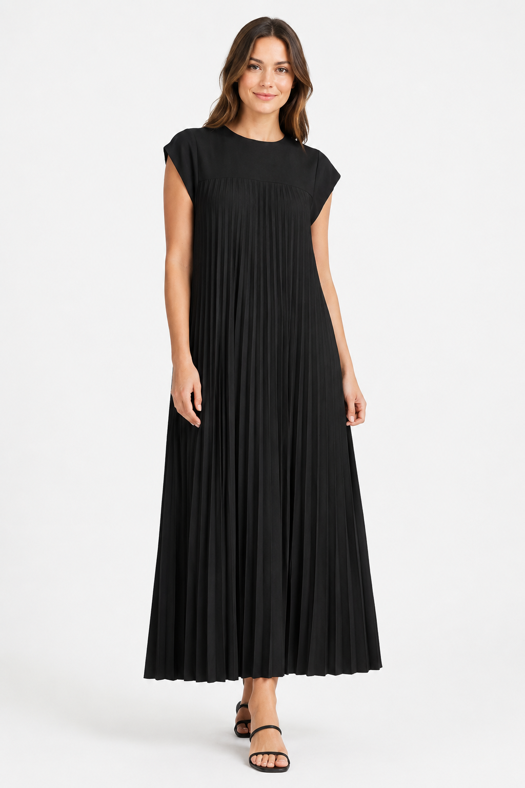 VALERIQUE | Femme Robe midi plissée coupe ample manches courtes style décontracté