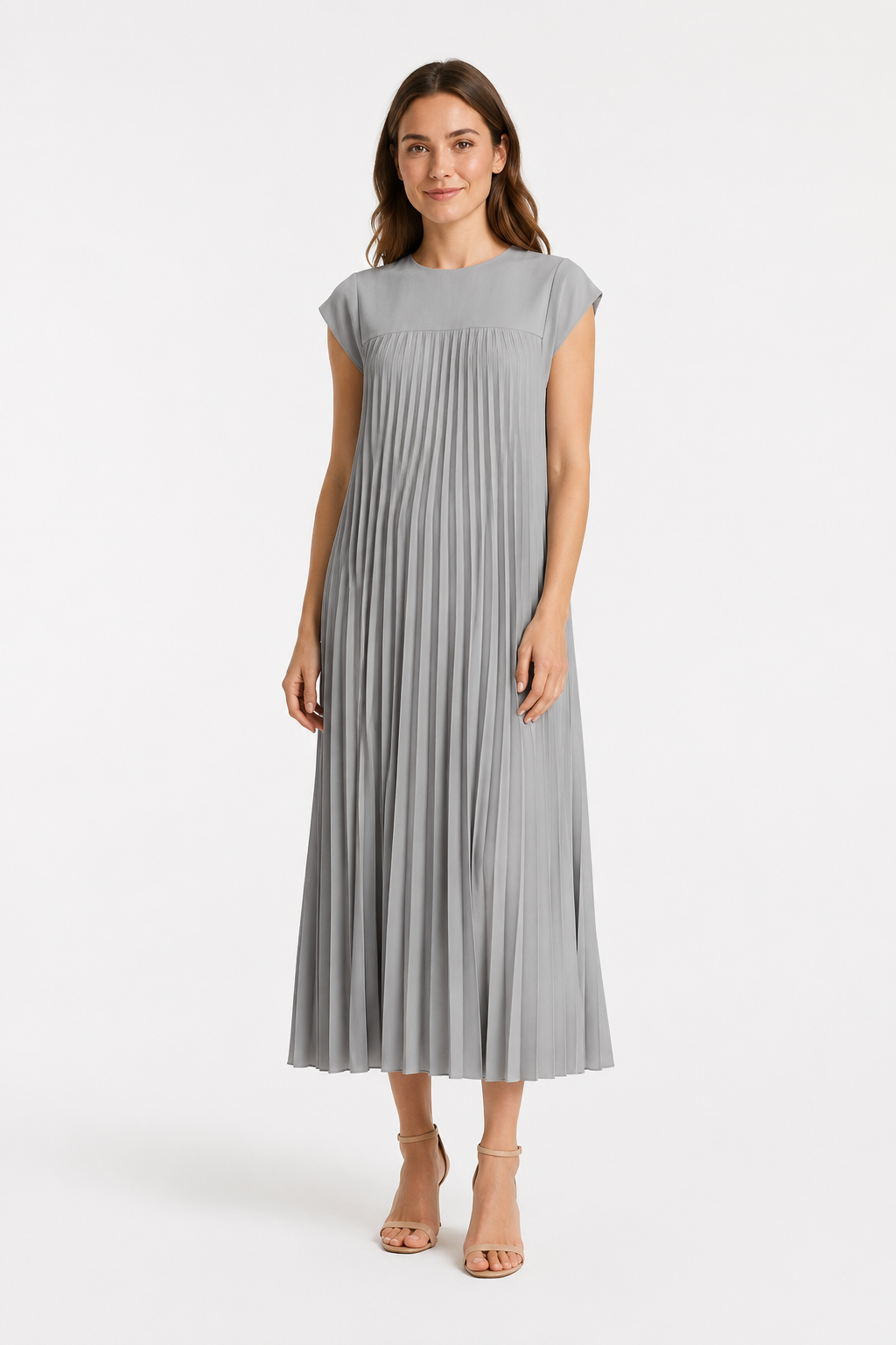 VALERIQUE | Femme Robe midi plissée coupe ample manches courtes style décontracté