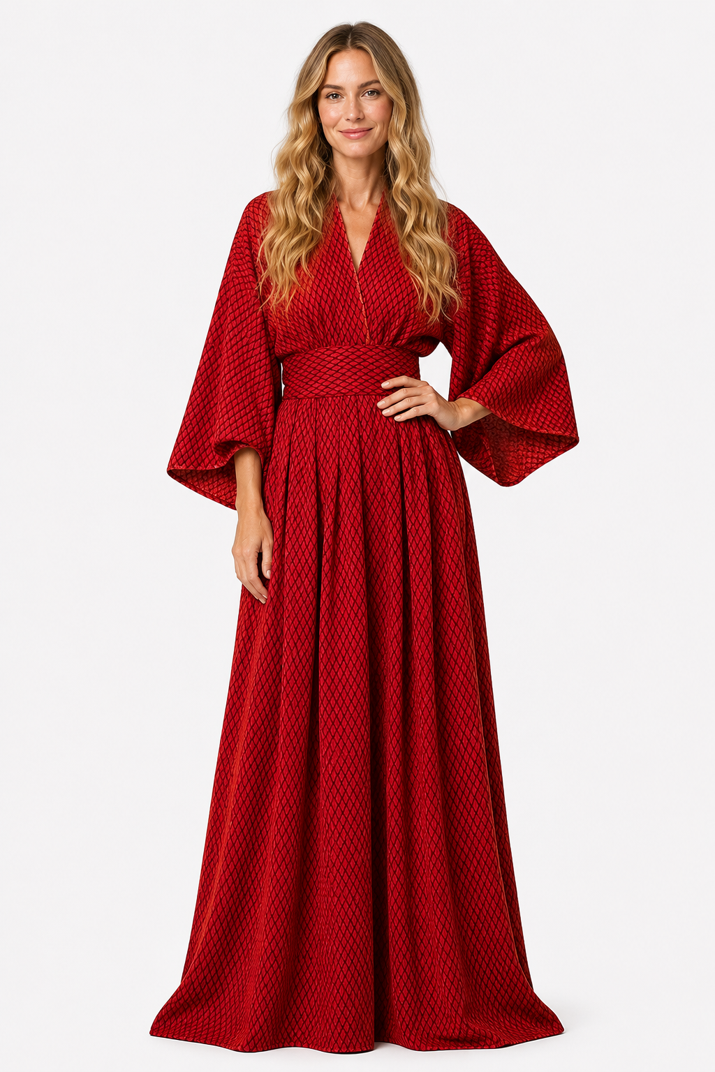 VALERIQUE | Robe Longue en Coton Léger Texturé pour Femme – Manches Amples