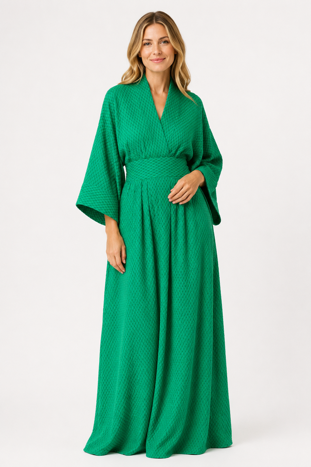 VALERIQUE | Robe Longue en Coton Léger Texturé pour Femme – Manches Amples